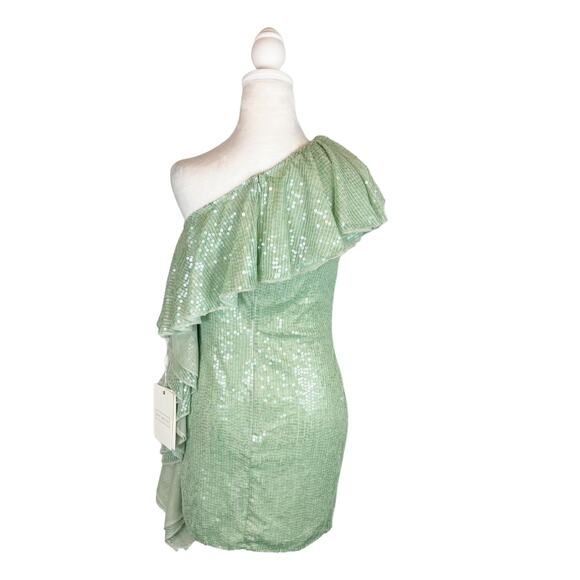 Mac Duggal One Shoulder Ruffle Mini Dress Green 4 NWT - Picture 6 of 12